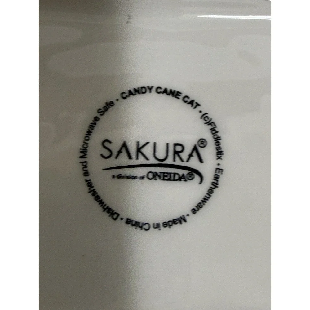 Sakura‎ By Oneida Candy Cane Cat Square Serving Bowl Tuxedo Cat Fiddlesticks 6